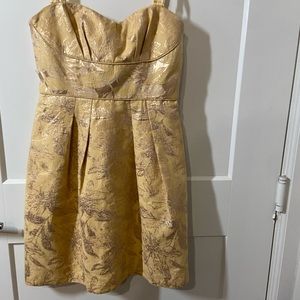 BCBG MAXAZRIA Metallic gold floral jacquard pattern mini dress
